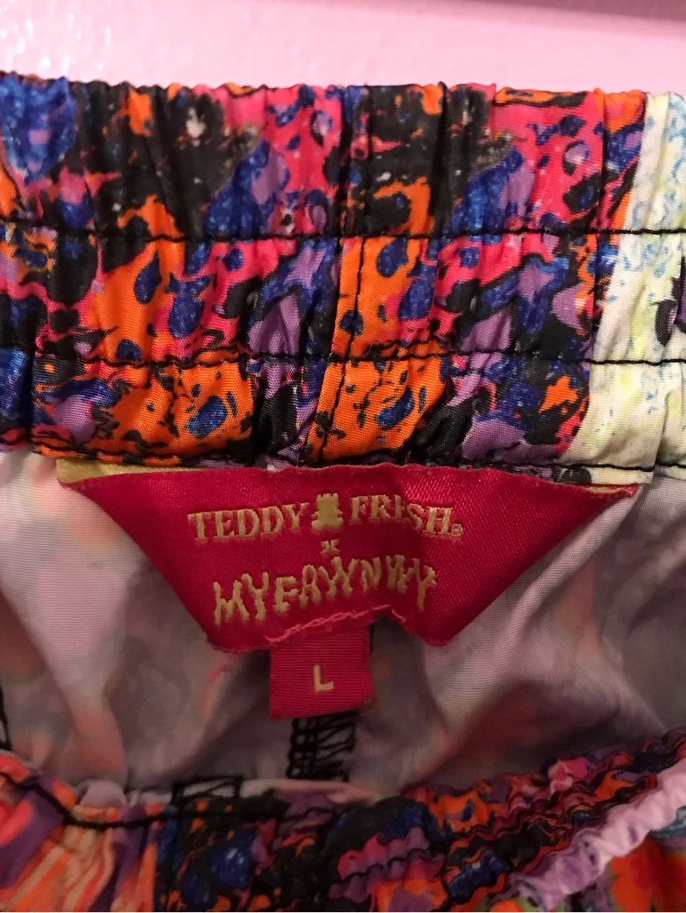 Teddy Fresh Myfawnwy Patchwork Trippy Swim Shorts Size Large